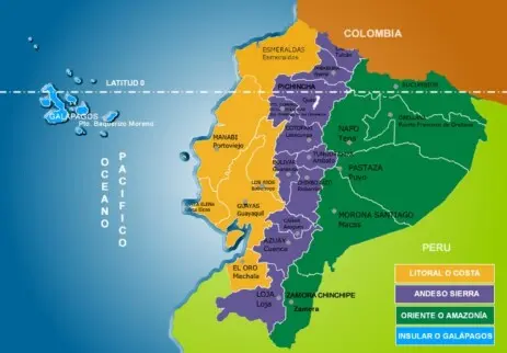 Mapa politico de Ecuador, Regiones, Provincias y ciudades de Ecuador Turistico